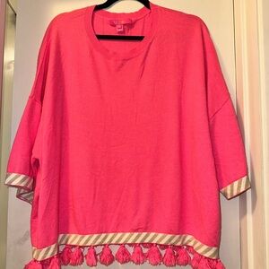 Lilly Pulitzer Ilene Sweater Top hot Pink  XL Tassles blouse  Good Condition